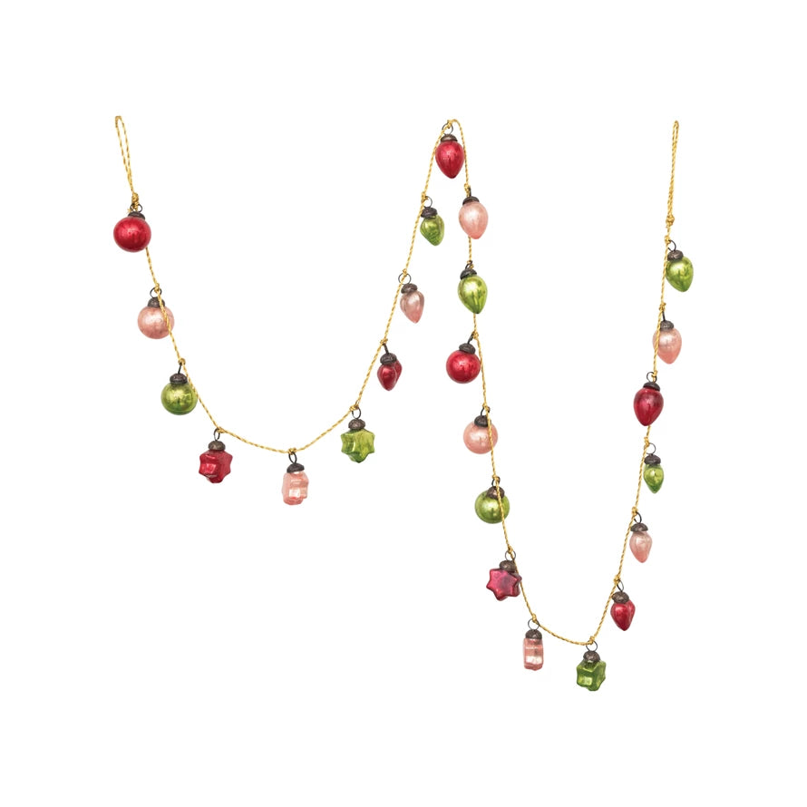 72"L Mercury Glass Ball Ornament Garland - Red, Pink and Green