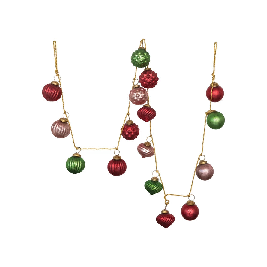 72"L Embossed Mercury Glass Ball Ornament Garland - Red, Pink and Green