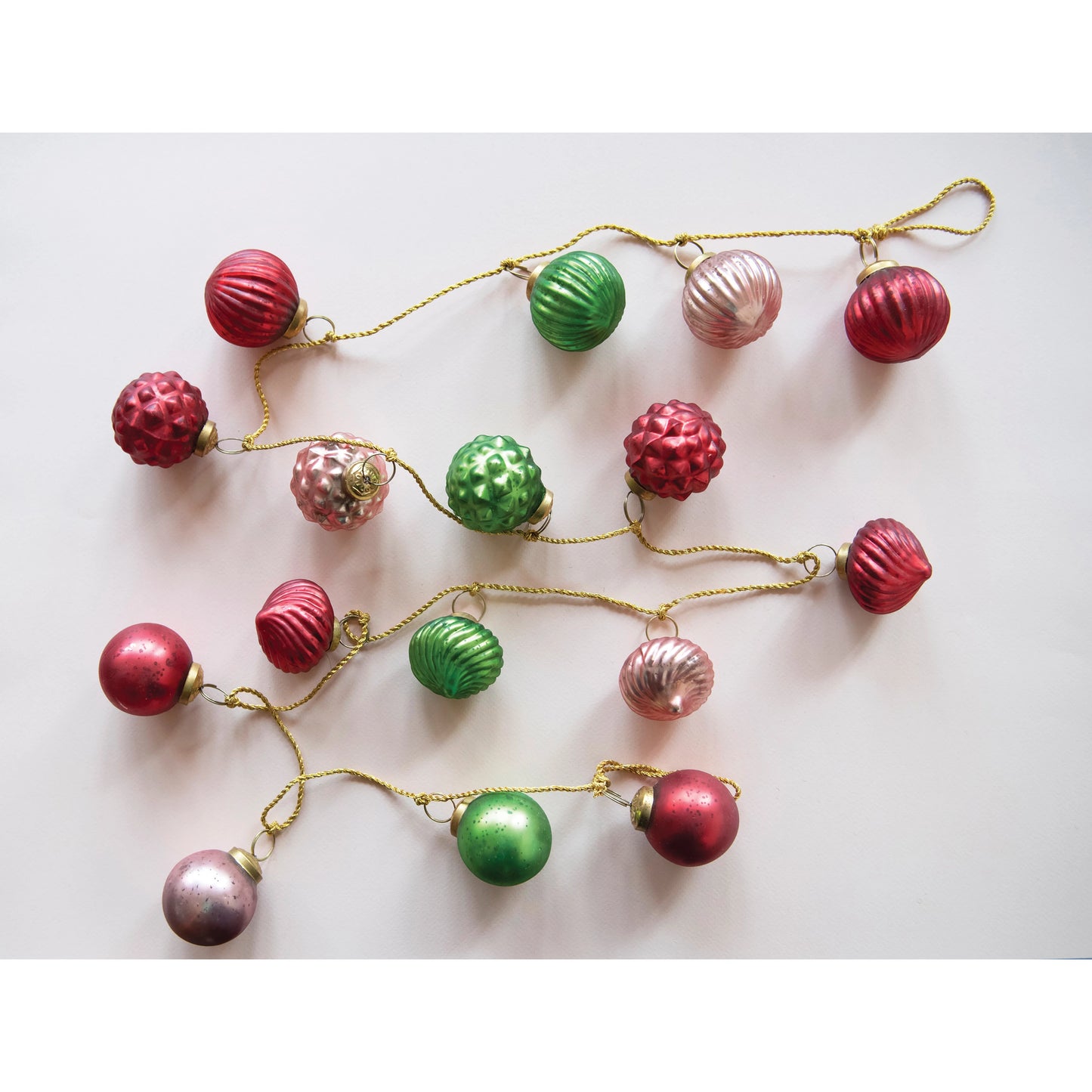 72"L Embossed Mercury Glass Ball Ornament Garland - Red, Pink and Green