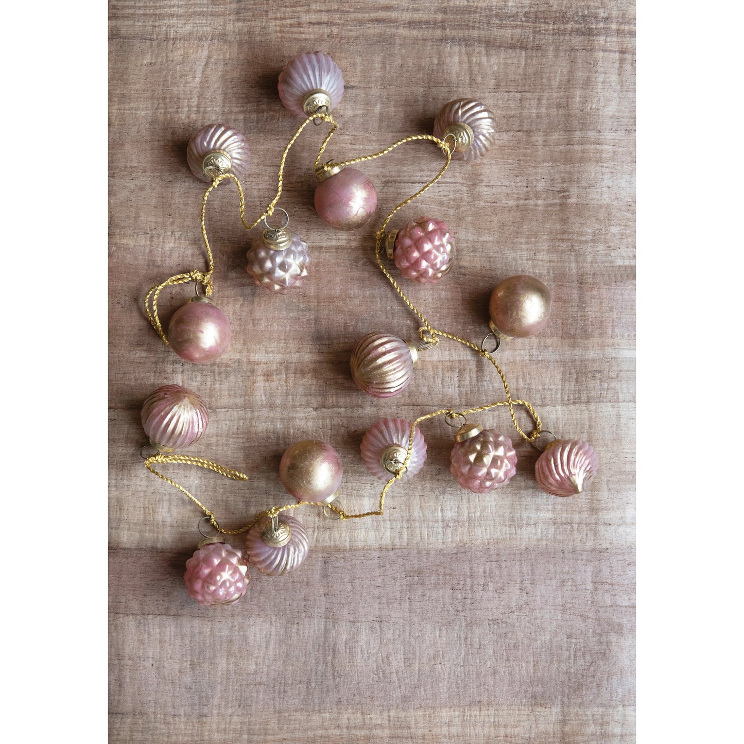 72"L Embossed Mercury Glass Ball Ornament Garland - Pink & Gold Marbled